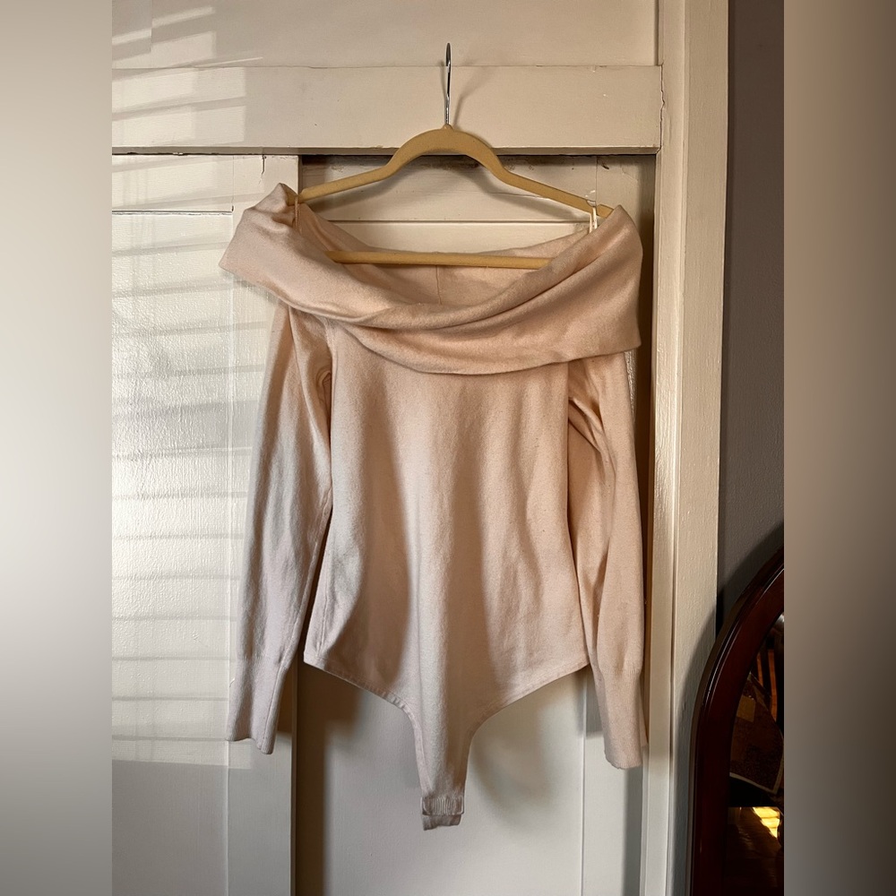Cream off-the-shoulder sweater body suit